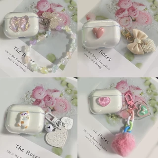 Para QCY T20/Ailypods/HT05/MeloBuds ANC Case Cute Bear/flower Keychain Shell Capa De Silicone Transparente Fone De Ouvido HT05