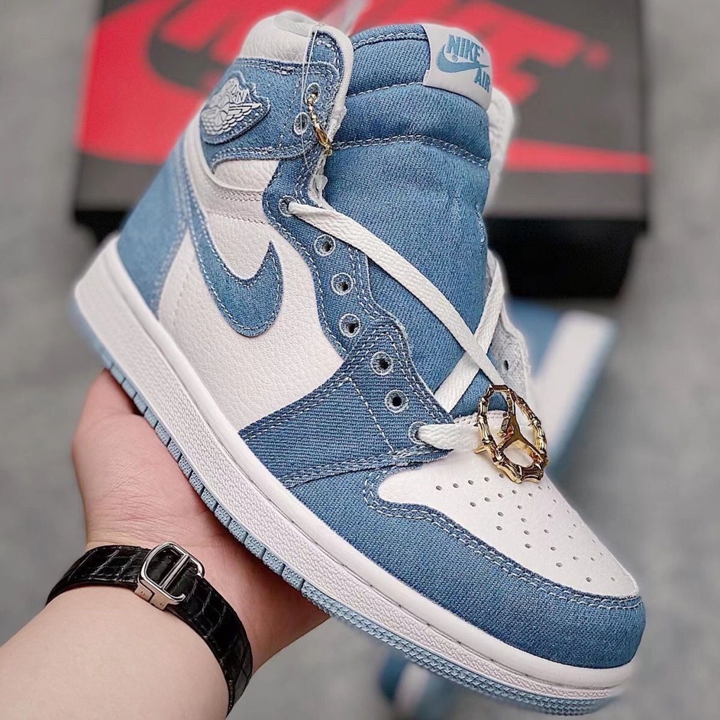 Air Jordan 1 High OG jeans tênis azul moda casual homens e mulheres