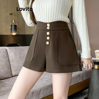 Lovito Shorts Elegantes Com Bolso E Botão Liso Para Mulheres LNE41047
