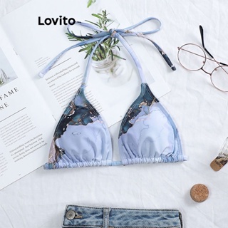 Lovito Top De Biquíni Sexy De Mármore Com Amarração Nas Costas Para Mulheres LNL41019