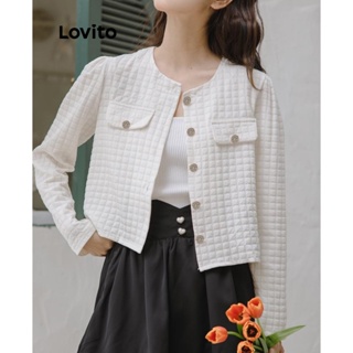 Lovito Casual Casaco Feminino Liso com Botão Frontal LNE29209 (Branco)