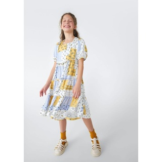 Vestido Infantil Midi Manga Bufante Estampado Em Patchwork Hering Kids