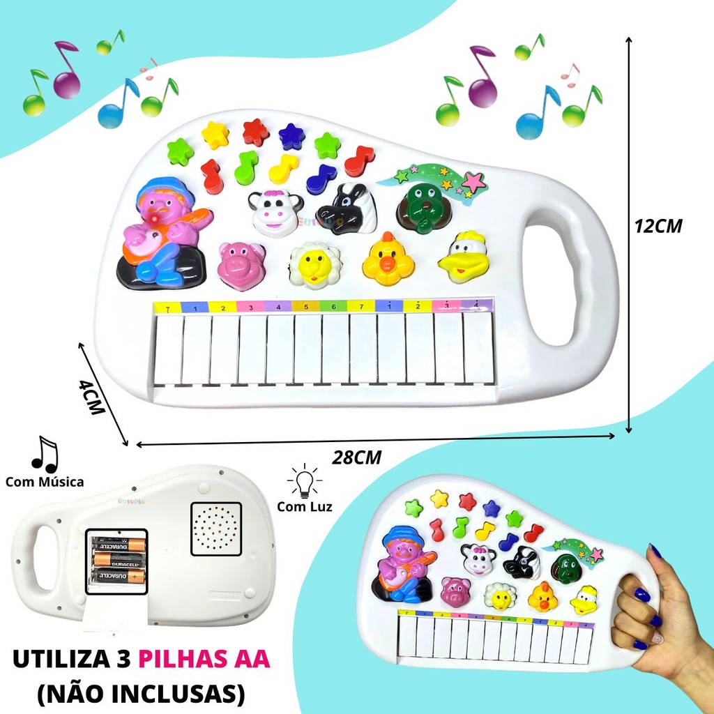 Brinquedo - Piano Infantil - Som de Animais - 30 Teclas - 28cm