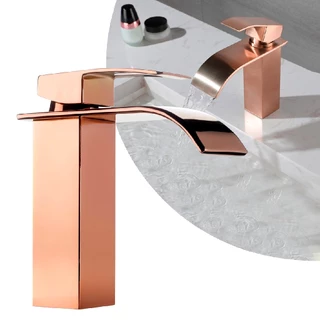 Torneira Cascata Banheiro Lavabo Monocomando Rose Gold Luxo Luxo