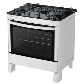 Fogão de Piso Esmaltec 5 Bocas Ágata Glass | Mesa de Vidro, Acendimento Automático, Branco, Bivolt