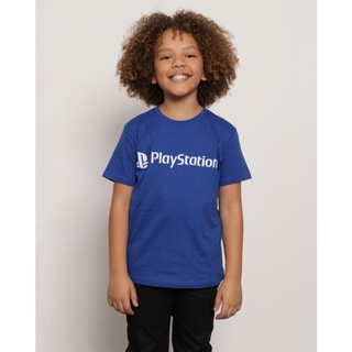 Camiseta Infantil Estampa Playstation Manga Curta Azul