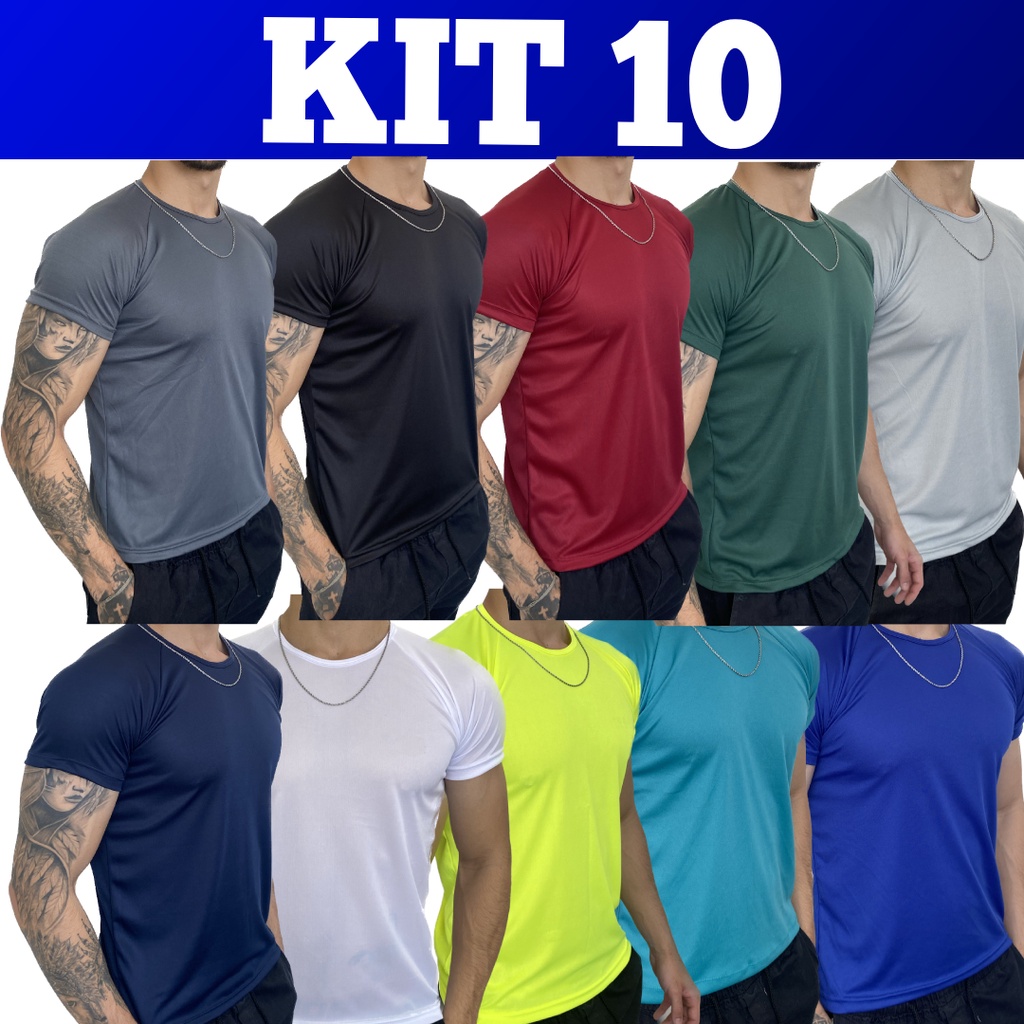 Kit 10 Camisetas Dry Fit Masculina - Casual - Treino - Academia - Esportes  - Exercícios - Corrida