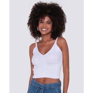 Regata Cropped Feminina Tricô Off White