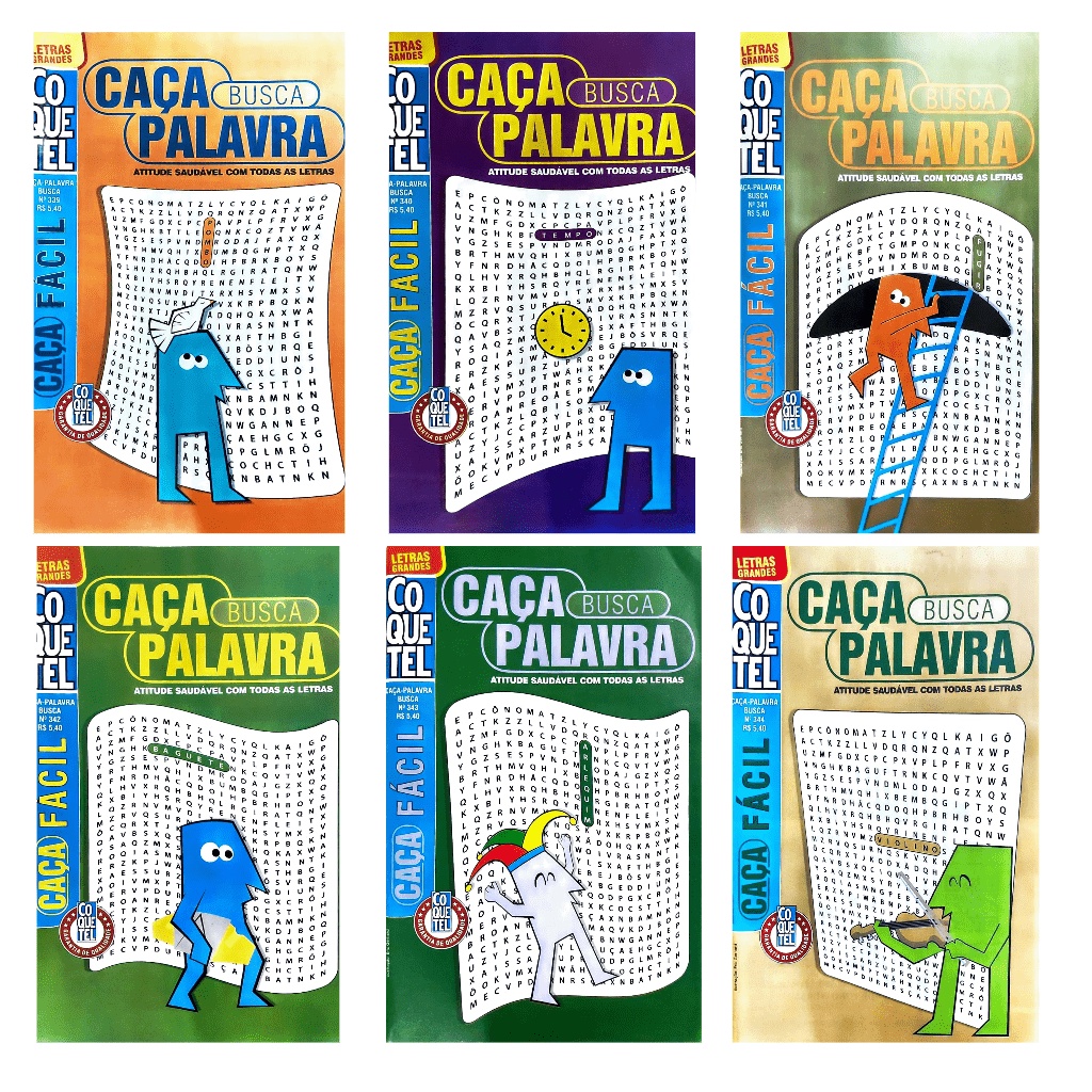 Kit 3 Caça Palavras Coquetel Nível Fácil ( 43 Páginas Cada)