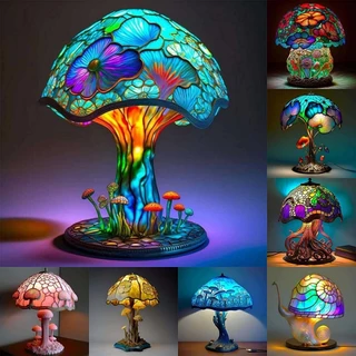 Lâmpada Noturna De Mesa Série Planta Manchada Criativa Lâmpadas Resina Colorida De Quarto Cogumelo De Cabeceira Retro Luz Atmosférica
