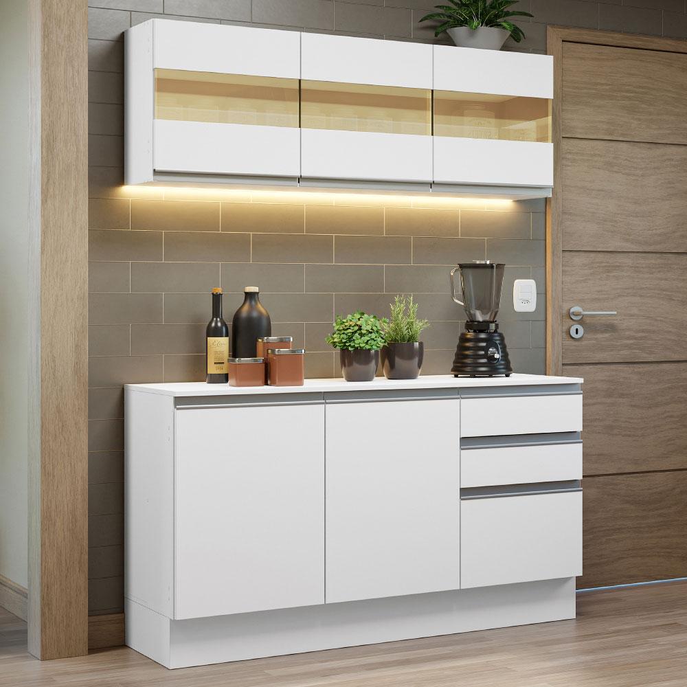 Armário de Cozinha Compacta 100% MDF 170 cm Branco/Rustic/Crema