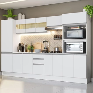 Armário de Cozinha Completa 100% MDF 300 cm Frentes Branco Smart Madesa 01 em Oferta na Shopee