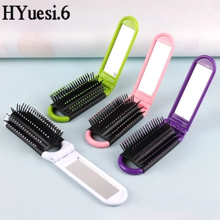 Escova De Cabelo Portátil Dobrável Com Espelho Feminino Mini Pente De Bolso Masculino Ferramentas Para Pentear O Viagens Ao Ar Livre