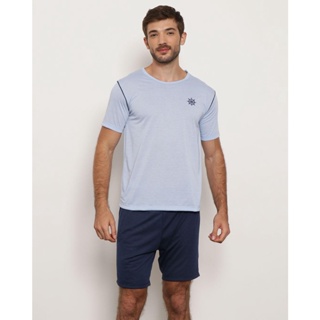 Pijama Masculino Curto Bordado Leme Azul