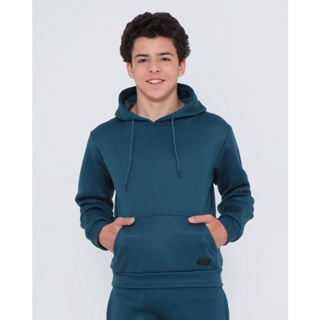 Blusão Moletom Juvenil Básico Com Capuz Azul Petróleo