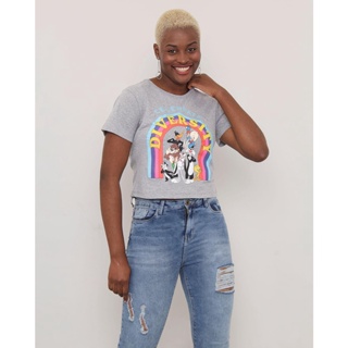 Blusa Feminino Cropped Estampa Looney Tunes Cinza