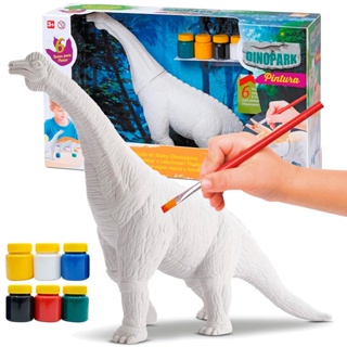 Brinquedo Dinossauro Rex Attack Branco Para Colorir + Pincel + 6 Tintas