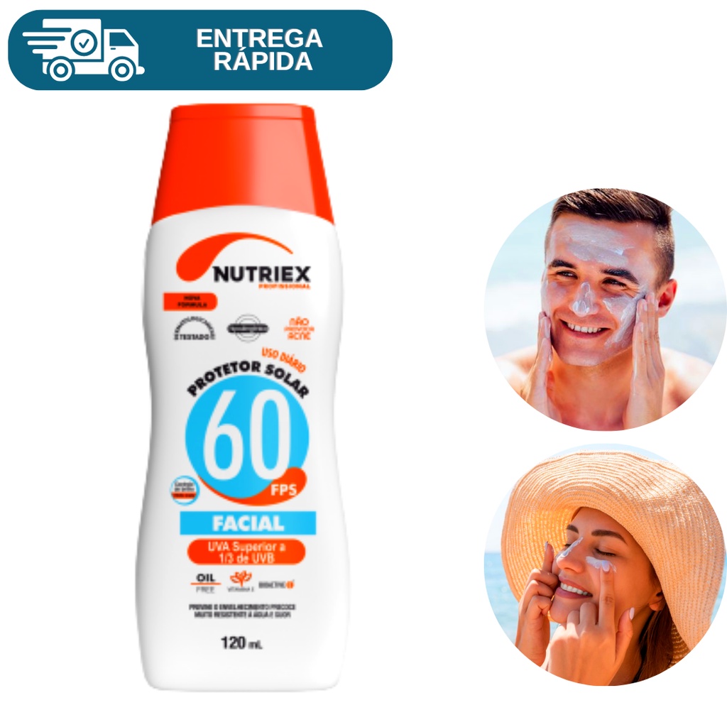 Protetor Solar Facial Fps 60 120ml Nutriex 1/3 UVA UVB Bloqueador Solar ...