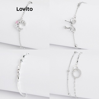Lovito Pulseira Elegante com Fita de Möbius Básica Hipoalergênico Banhado a Prata S925 com Bolsa de Veludo para Mulheres L69AD113 (Branco/Branco sem caixa/Rosa/Prateado/Prateado sem caixa)