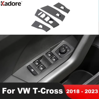 Carro Dentro Da Porta Braço Interruptor De Elevação Janela Botão Painel Capa Guarnição Para Volkswagen VW T-Cross Tcross 2018 2019 2020 2021 2022 2023 Acessórios Interiores De Fibra De Carbono