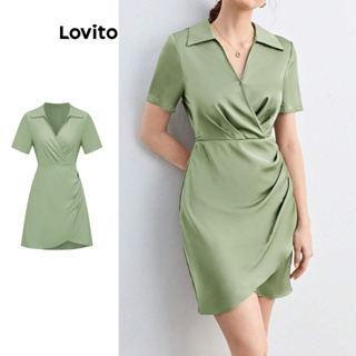 Lovito Vestido Elegante Liso Assimétrico Plissado Para Mulheres L74ED067