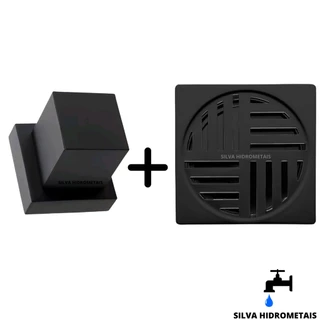 Kit Acabamento Quadrado Preto ABS Padrão Deca Ralo Quadrado ABS Automático 10x10