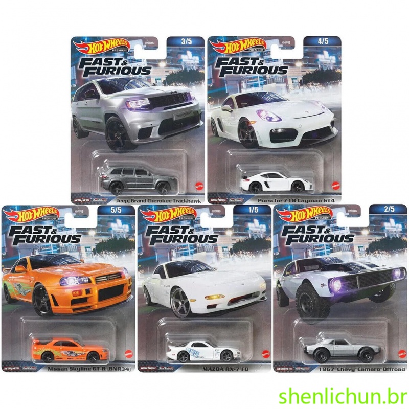 Hot Wheels Hot Wheels Fast And Furious Premium 2023 HNW46-956A Nissan Skyline GT-R (BNR34) , Mazda RX-7 FD , Porsche 718 Cayman GT4 , 1967 Chevy Camaro Off Road , Jeep Grand Cherok