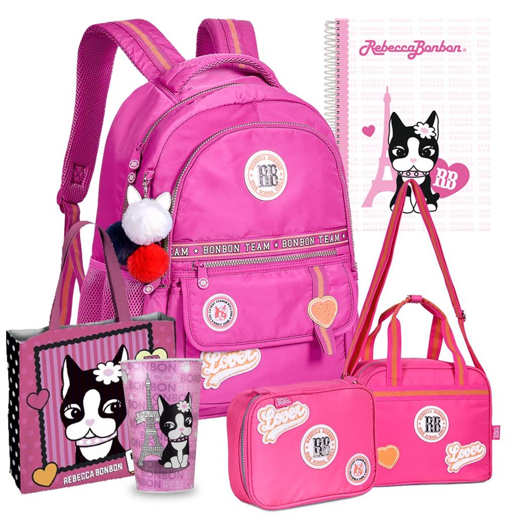 Kit Mochila Estojo Lancheira Copo Boneca Caderno Oficial Rebecca Bonbon College Juvenil Lancamento Meninas