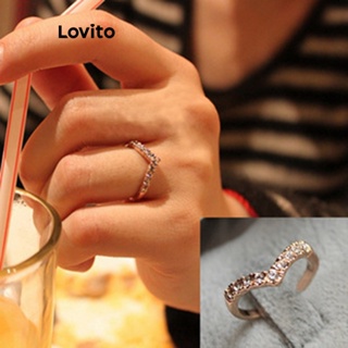 Lovito Anéis De Metal Com Letras Casuais Para Mulheres LFA11065