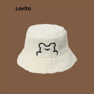 Lovito Chapéu De Balde Sherpa Com Bordado De Animais Fofos E Chapéus De Urso Para Mulheres LFA11466