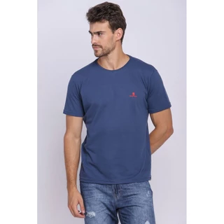 Camiseta Masculina Malha Premium Bordada Logo Polo Wear Azul Escuro