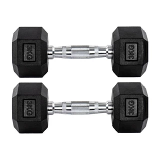 Par Halteres 3kg + 3kg Dumbbell Sextavado Emborrachado Pegada Cromada Gallant (GDB03F3B-PT) em Oferta na Shopee