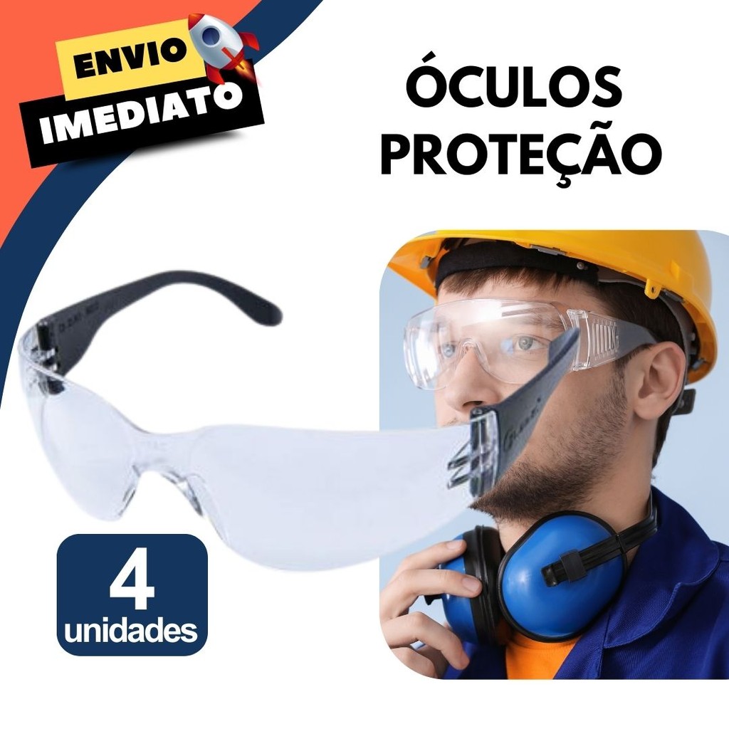 Kit 4 Óculos Segurança Ocular EPI Incolor Fumê Construção Civil Obra ...