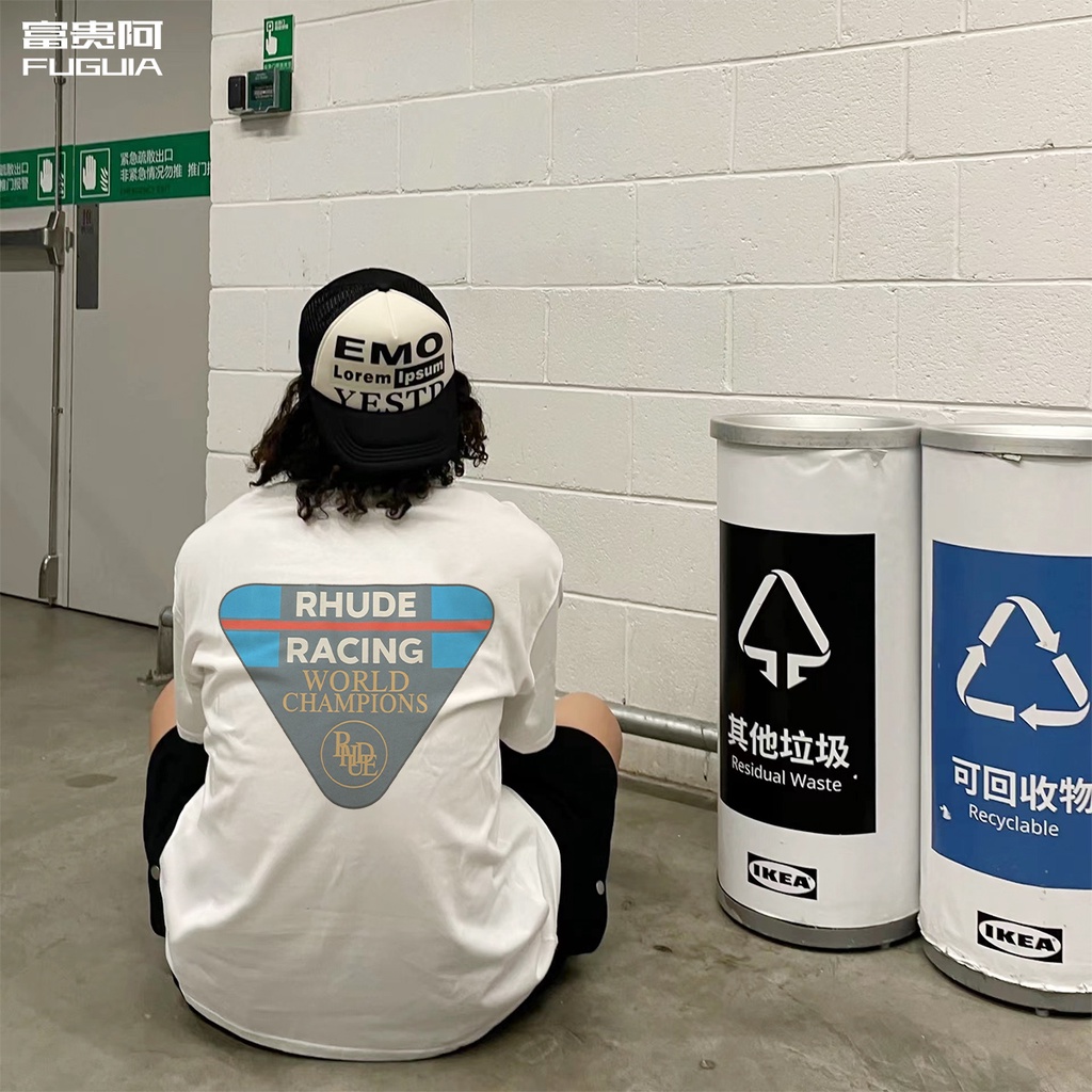 slogan RHD : Camiseta Triangular Americana , Algodão Solto Da Moda Rua Alta , De Manga Curta Masculina De Verão