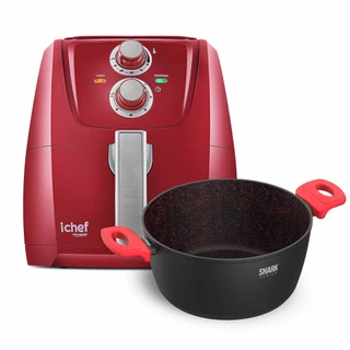 Airfryer AllSpace Red 4L e Panela iChef Home Family Size Vermelha 28cm