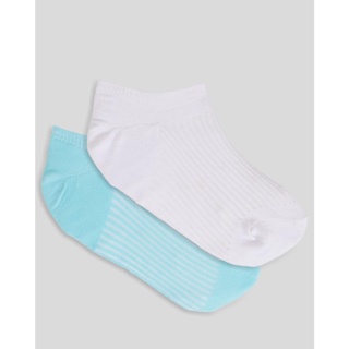 Kit Meia Feminina Cano Baixo 2 Pares Branco Azul