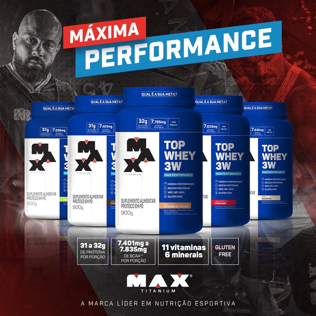 Whey Protein Top Whey 3W + Performance Pote 900g – Max Titanium