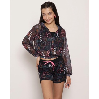 Jaqueta Juvenil Disney Estampa Mickey Cropped Telada Preta
