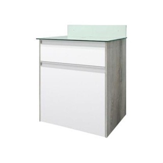 Toucador de embutir Genebra 75 x 45 Branco/Carvalho c/ tampo de vidro branco Bonatto