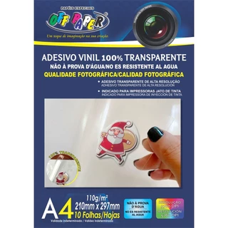 Vinil Adesivo 100% Transparente 110g A4 10 Folhas Off Paper