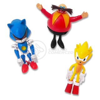 Kit Conjunto Brinquedo 3 Bonecos Metal, Super Sonic, Knuckles