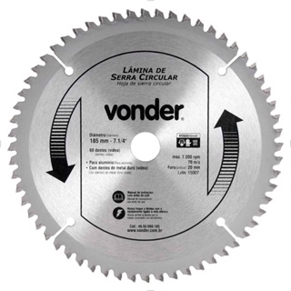 Lâmina de Serra Circular com Vídea 185x20mm 60 Dentes Vonder