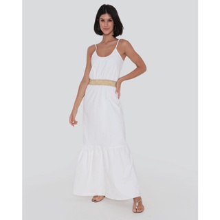 Vestido Longo Sarja Alcinha Off White