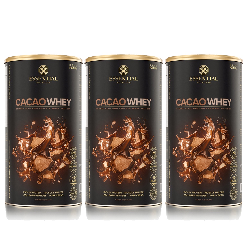 com 3 Cacao Whey Latão Essential Nutrition