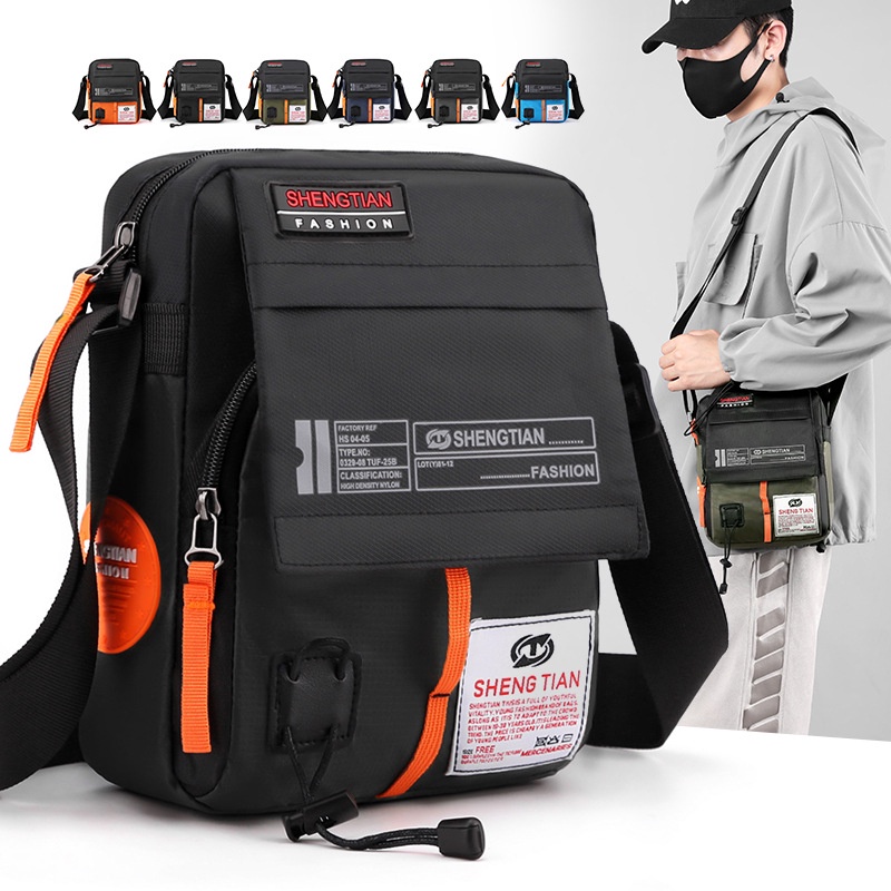 Bolsa de ombro de nylon masculina, casual hip hop satchel,Transversal Masculina Impermeável Personalizada
