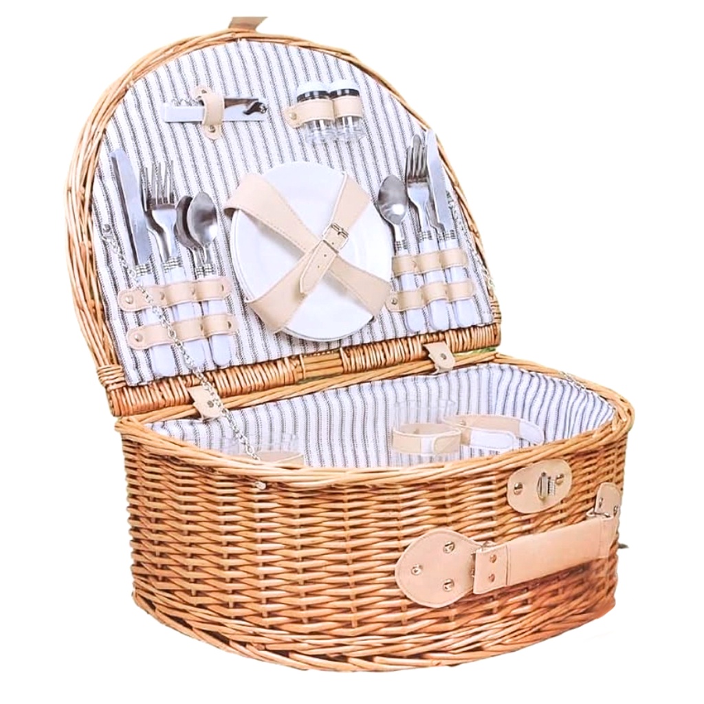 Cesta de Piquenique Vime Completa com Pratos Copos Talheres | Shopee Brasil