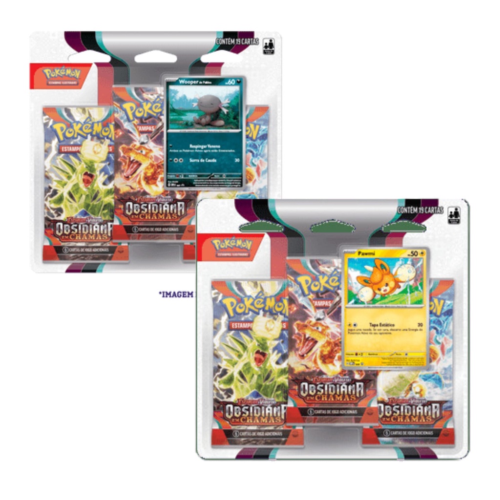 Pokémon TCG Estampas Ilustradas 2 Blisters Triplos (Wooper/Pawmi) Obsidiana em Chama Escarlate e Violeta 3 Copag - 33489