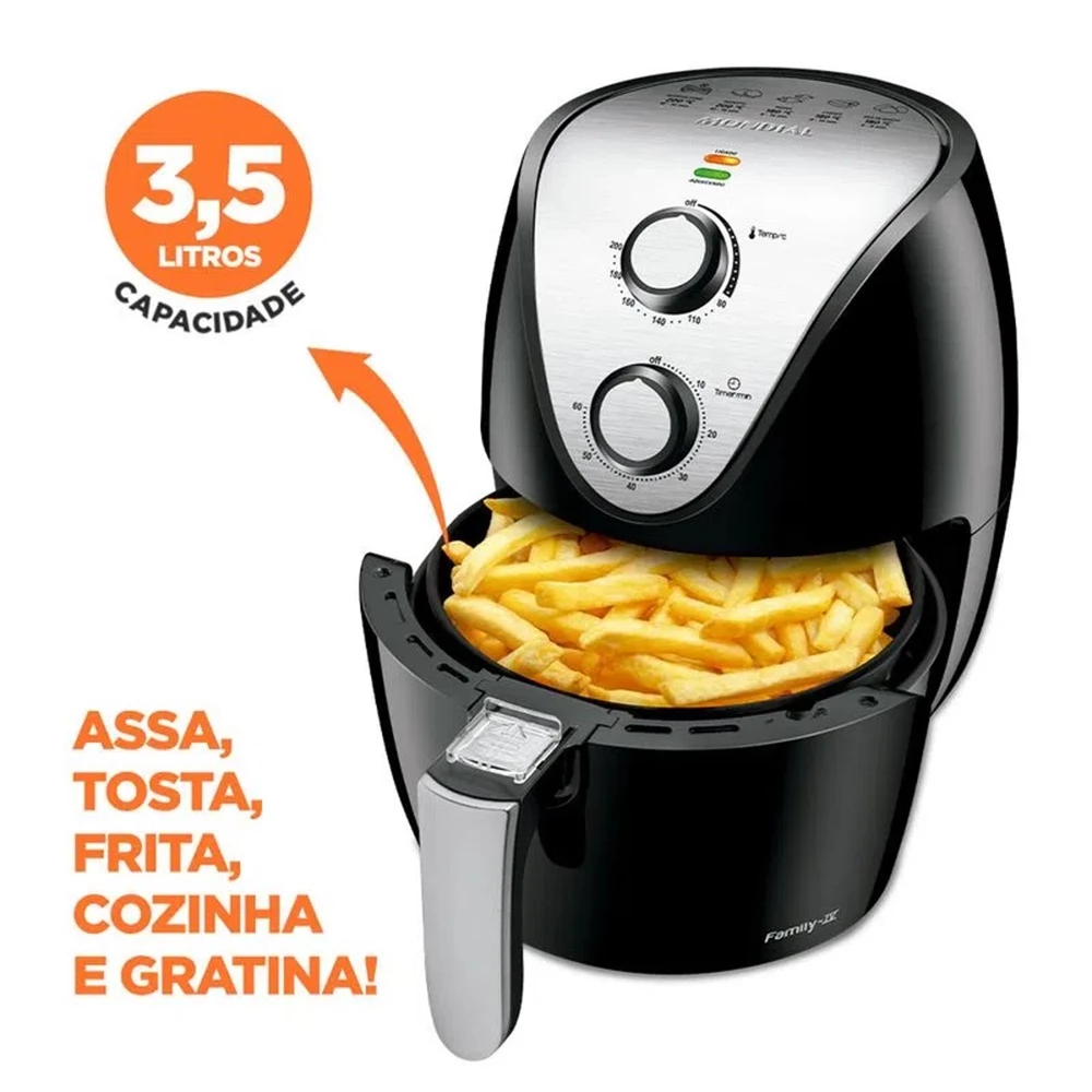 Fritadeira Elétrica AirFryer Sem Óleo Antiaderente 3.5L Mondial 1500W 127V AF-30-I Preto Inox