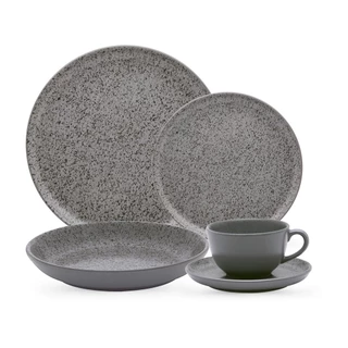 Aparelho de Jantar E Chá 20 peças Oxford Flat Gray Granito Cinza Jogo de Pratos E Xícaras