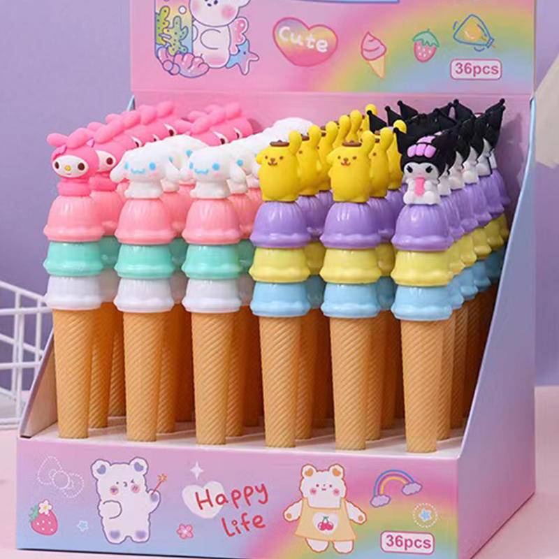 4 Estilos Sanrio Cinnamoroll Mymelody Kuromi Pom Purin Caneta Em Forma De Gelado Papelaria Neutra Bonita Estudante Preto 0,5mm Prêmios De Aprendizagem Material De Escritório Para Presente Escolar
